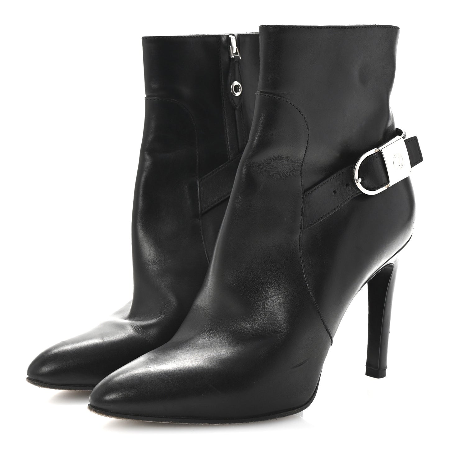 Calfskin Belted Lock Ankle Boots 37 Black