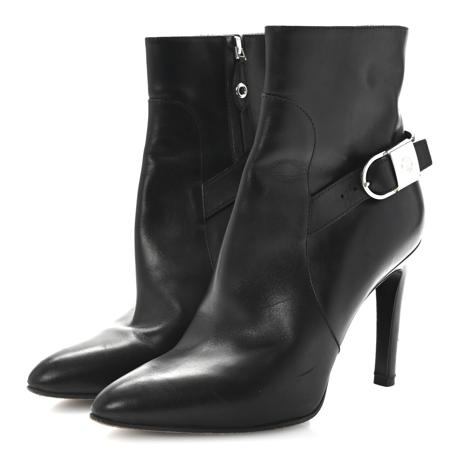 Louis Vuitton Calfskin Belted Lock Ankle Boots 37 Black 4 of 8