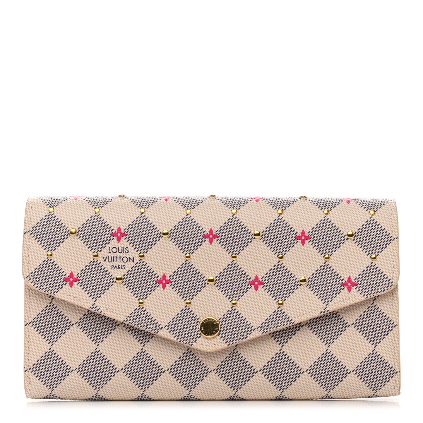 Damier Azur Studded Sarah Wallet NM Fuchsia