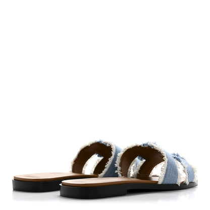 Hermes Denim Oran Fringe Sandals 36 Bleu Clair 5 of 10