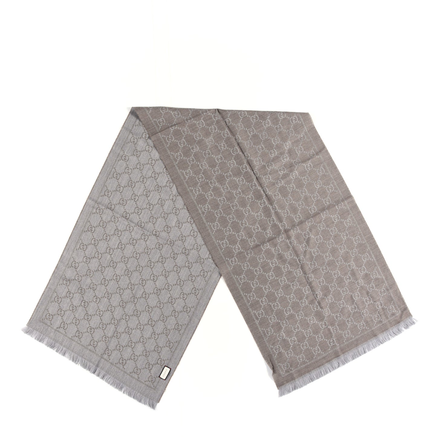 Wool Jacquard GG Monogram Sten Fringe Scarf Taupe Light Grey