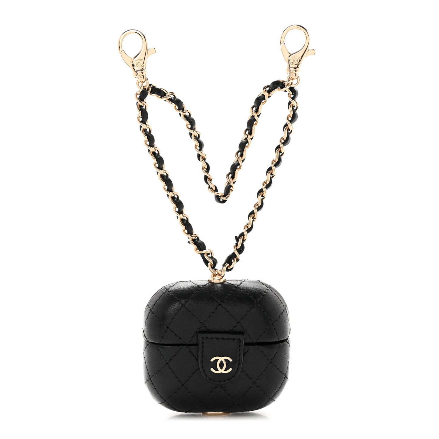 Lambskin Quilted Airpods Pro Case With Chain Black