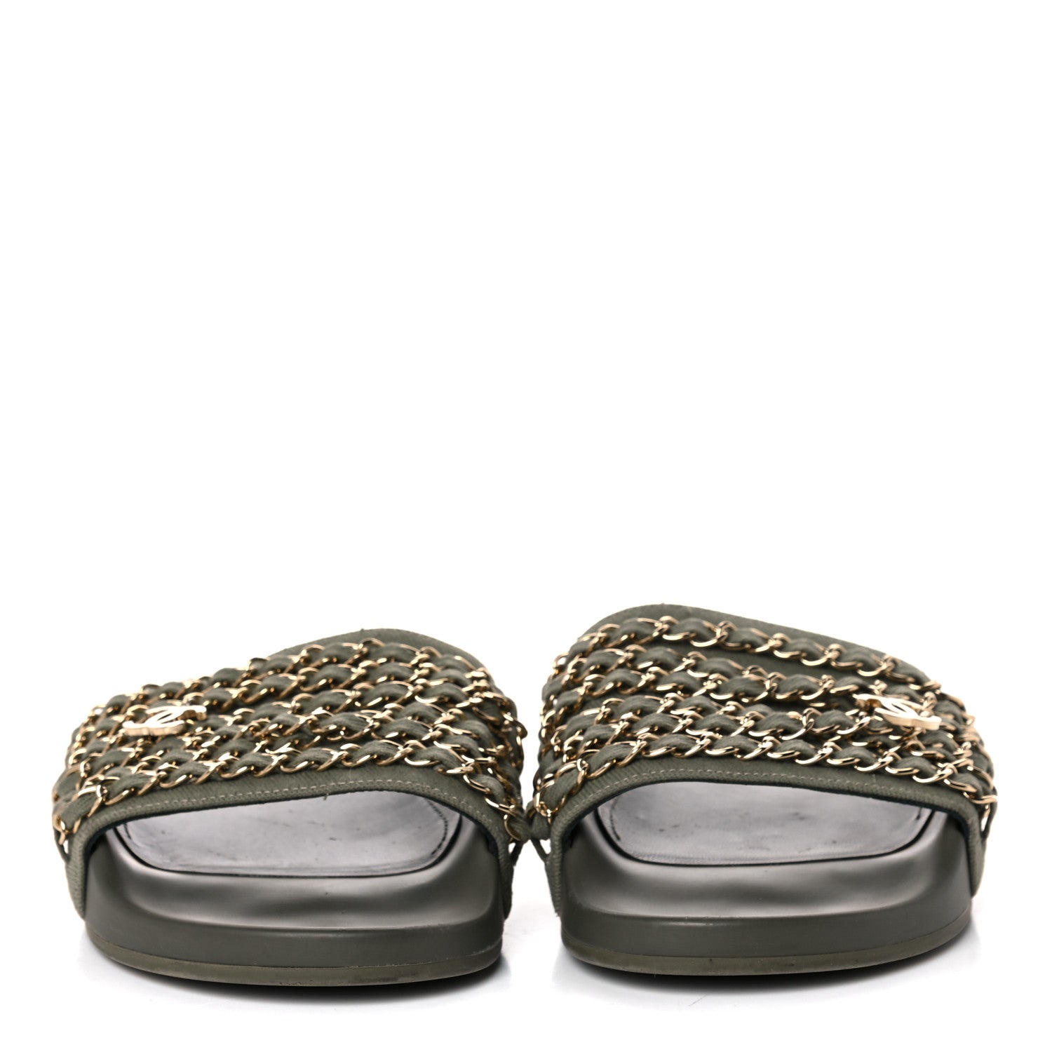Chanel Canvas Chain Flat Sandals 39 Khaki 2 of 10