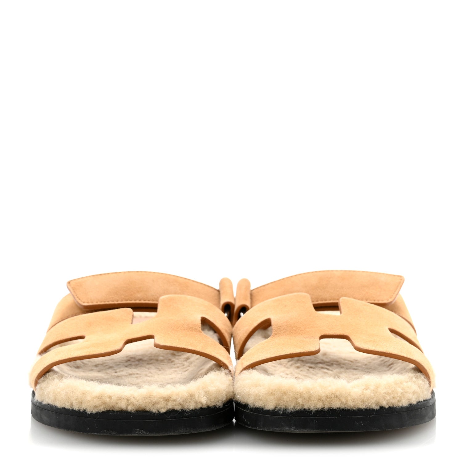 Hermes Suede Goatskin Woolskin Womens Chypre Sandals 37 Golden Beige 3 of 10