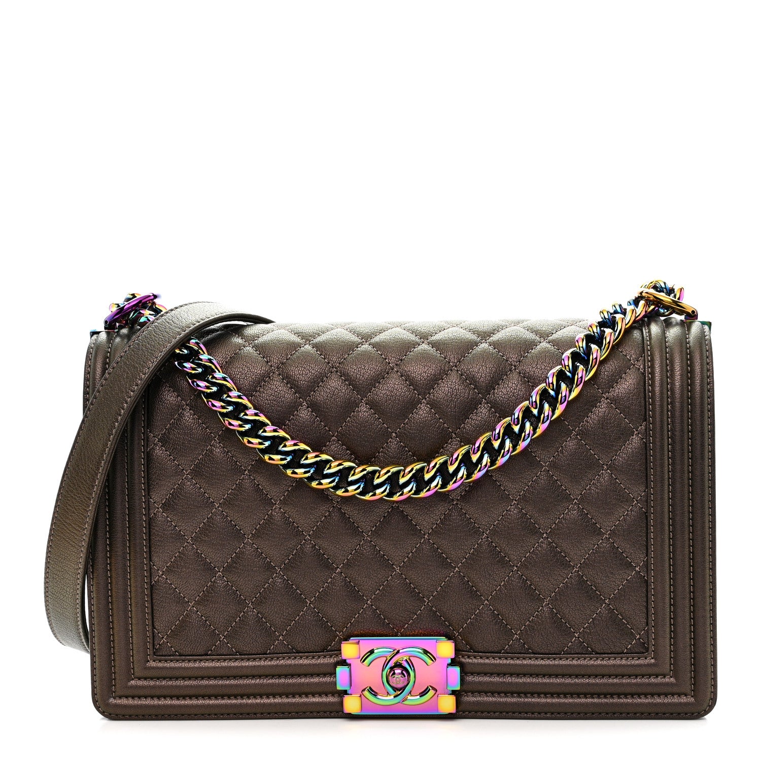 Chanel Iridescent Goatskin Quilted New Medium Boy Flap Bronze 1 of 12