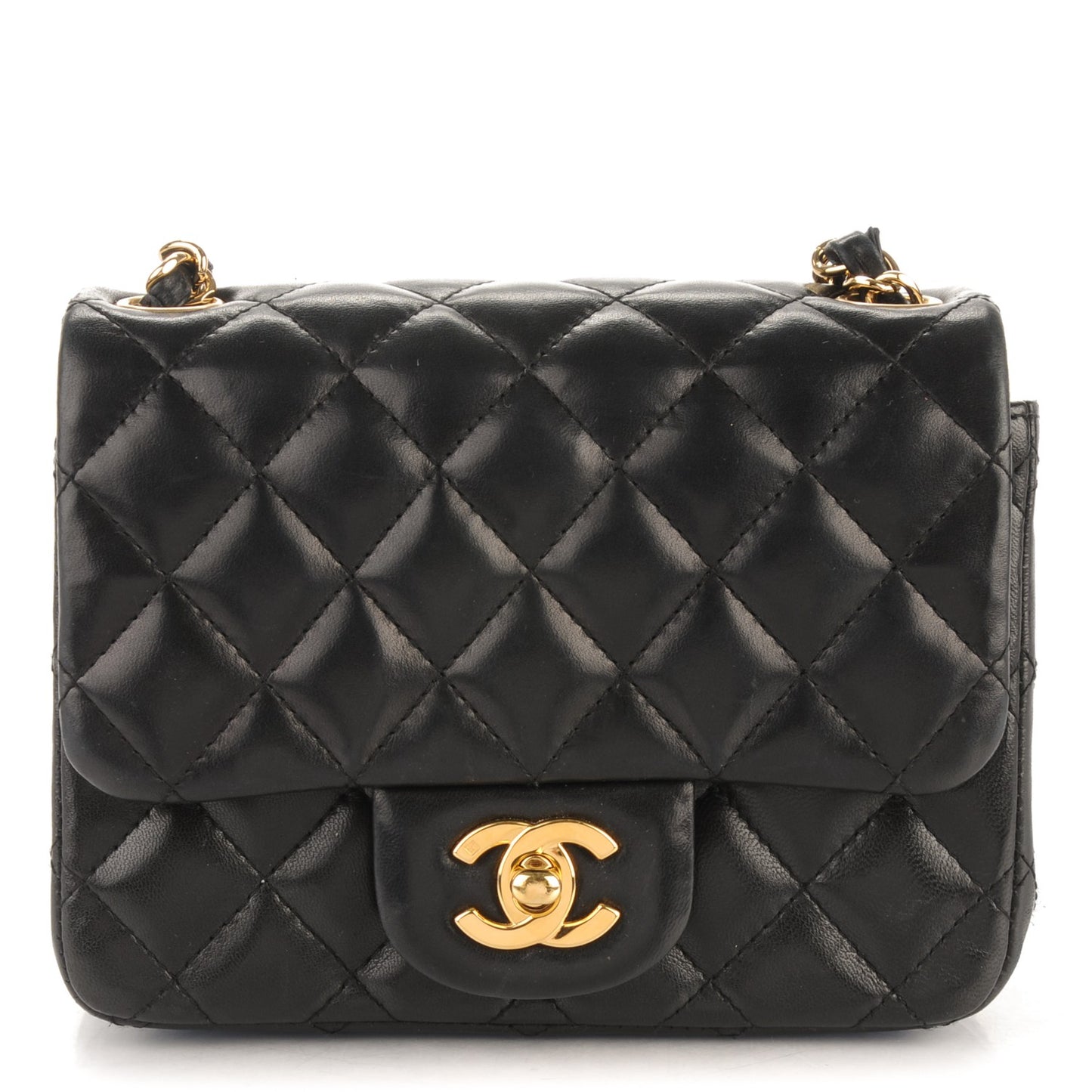 Lambskin Quilted Mini Square Flap Black