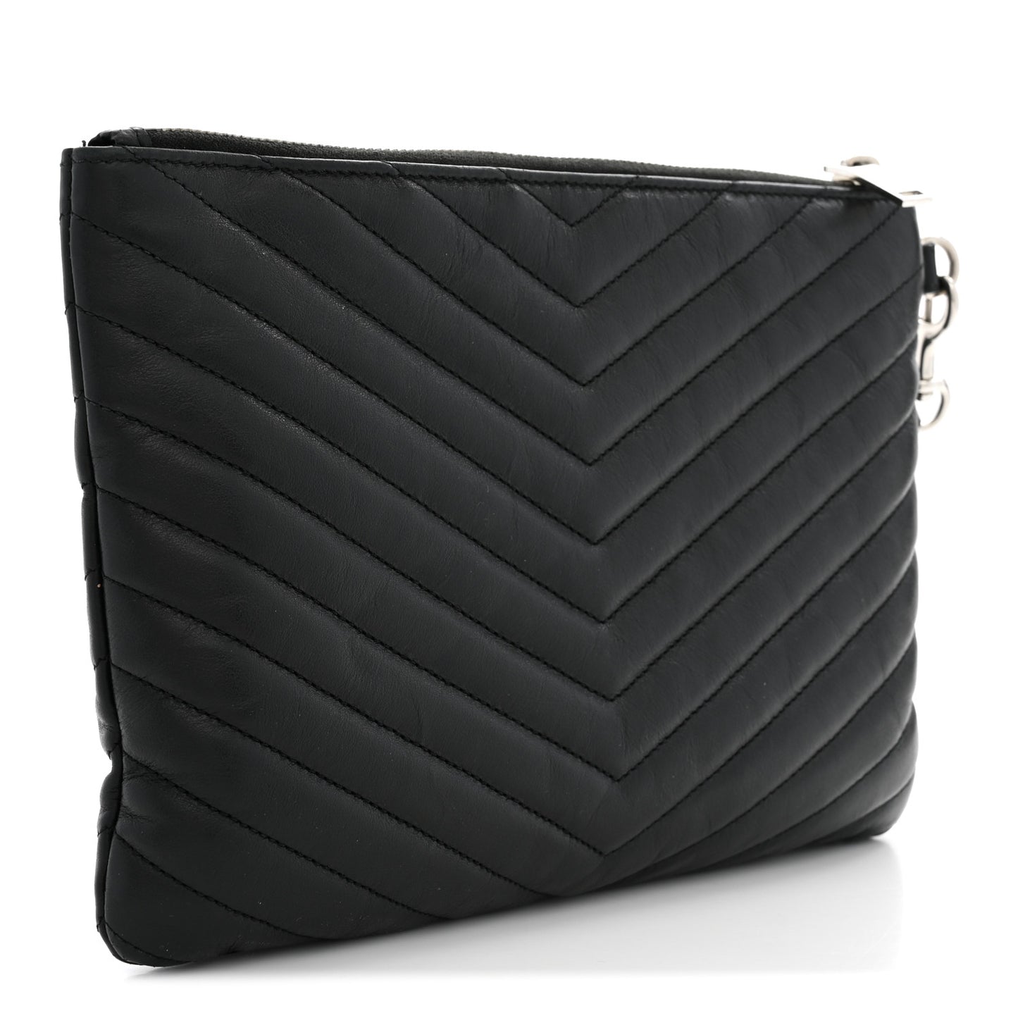 Calfskin Matelasse Chevron Monogram A5 Wristlet Black