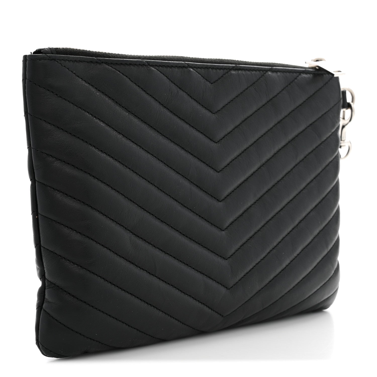 Saint Laurent Calfskin Matelasse Chevron Monogram A5 Wristlet Black 3 of 8