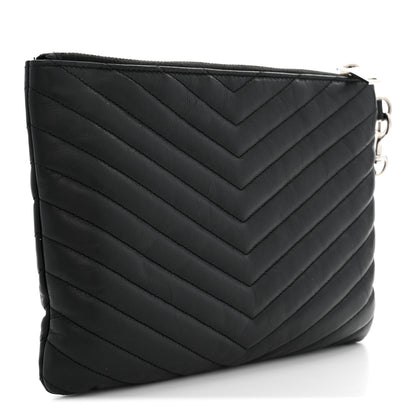 Saint Laurent Calfskin Matelasse Chevron Monogram A5 Wristlet Black 3 of 8