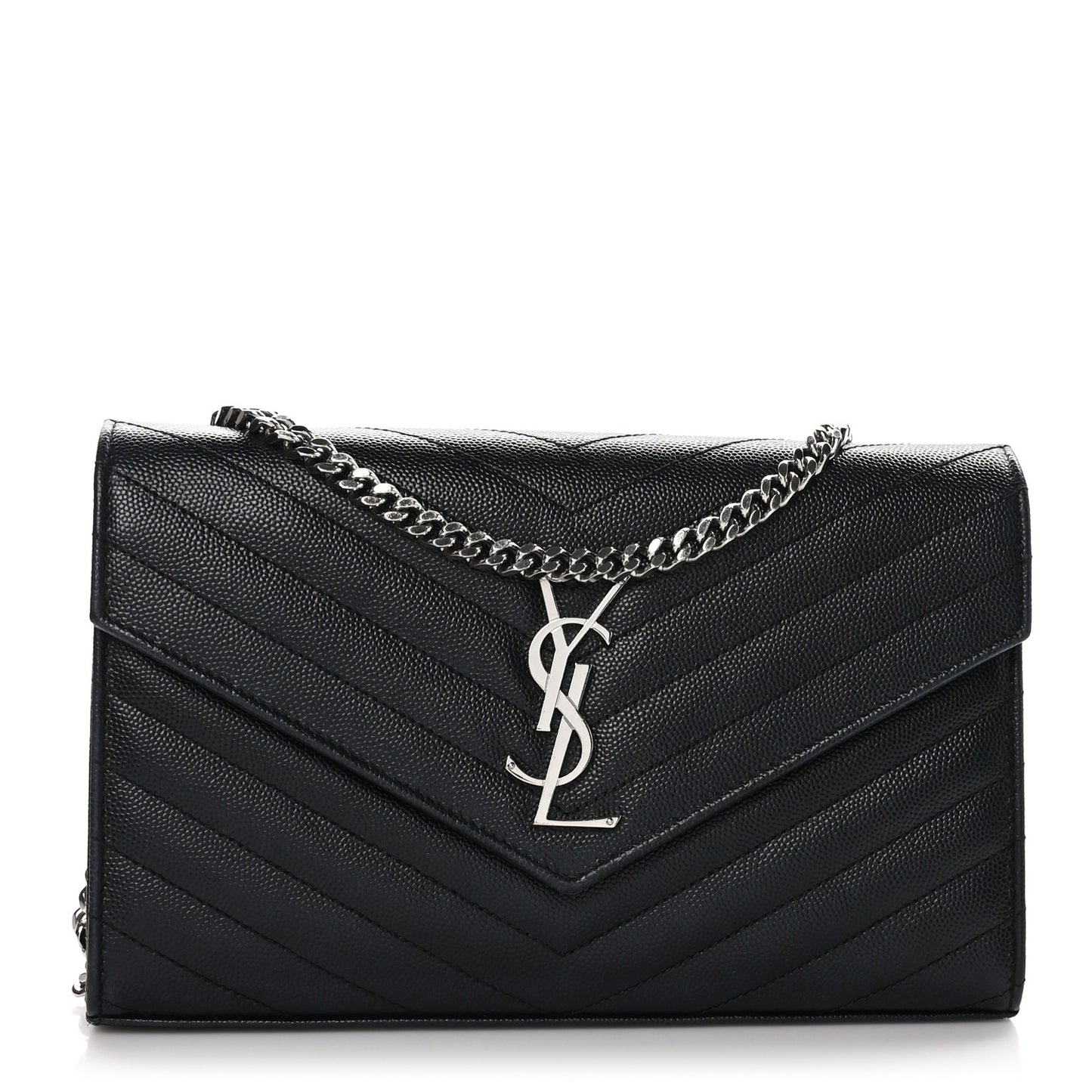 Grain De Poudre Matelasse Chevron Monogram Chain Wallet Black
