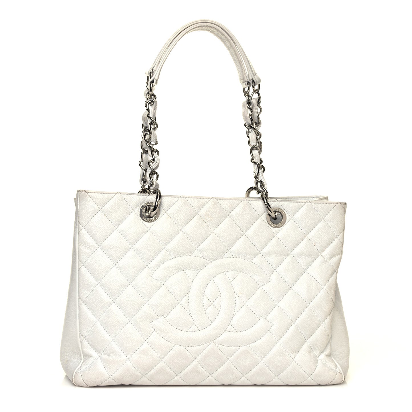 Caviar Quilted Grand Shopping Tote GST White