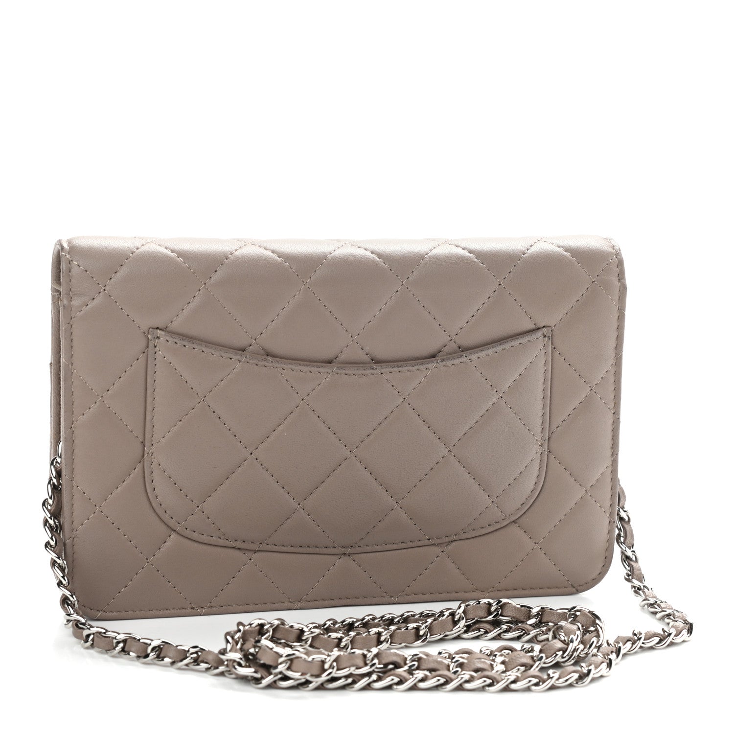 Chanel Lambskin Quilted Wallet on Chain WOC Taupe 3 of 13