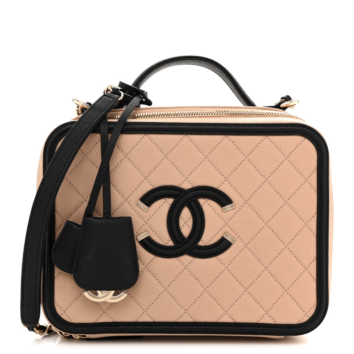 Chanel Caviar Quilted Large CC Filigree Vanity Case Beige Black 1 of 14