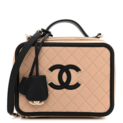 Chanel Caviar Quilted Large CC Filigree Vanity Case Beige Black 1 of 14