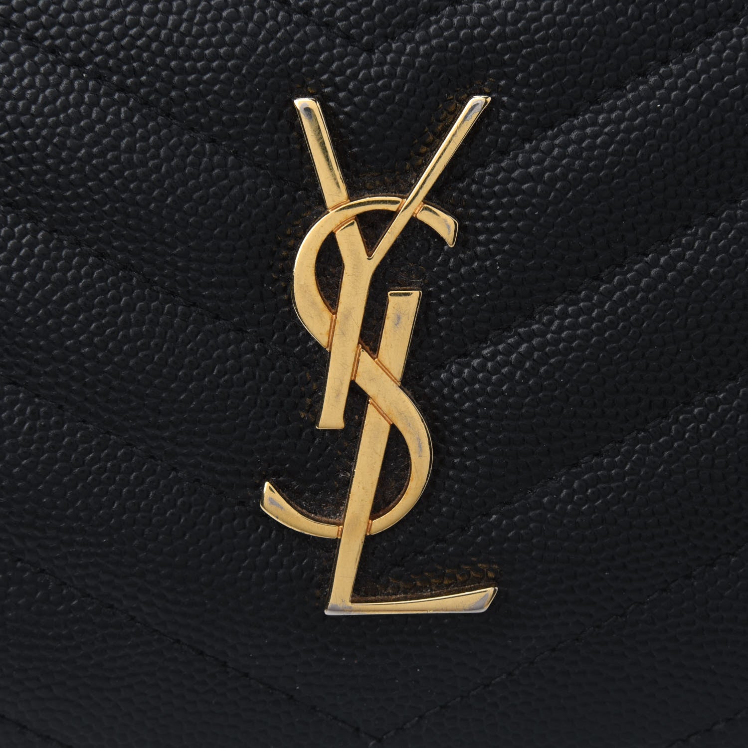 Saint Laurent Grain De Poudre Matelasse Chevron Monogram Compact Zip Around Wallet Black 5 of 5