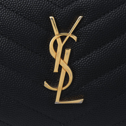 Saint Laurent Grain De Poudre Matelasse Chevron Monogram Compact Zip Around Wallet Black 5 of 5
