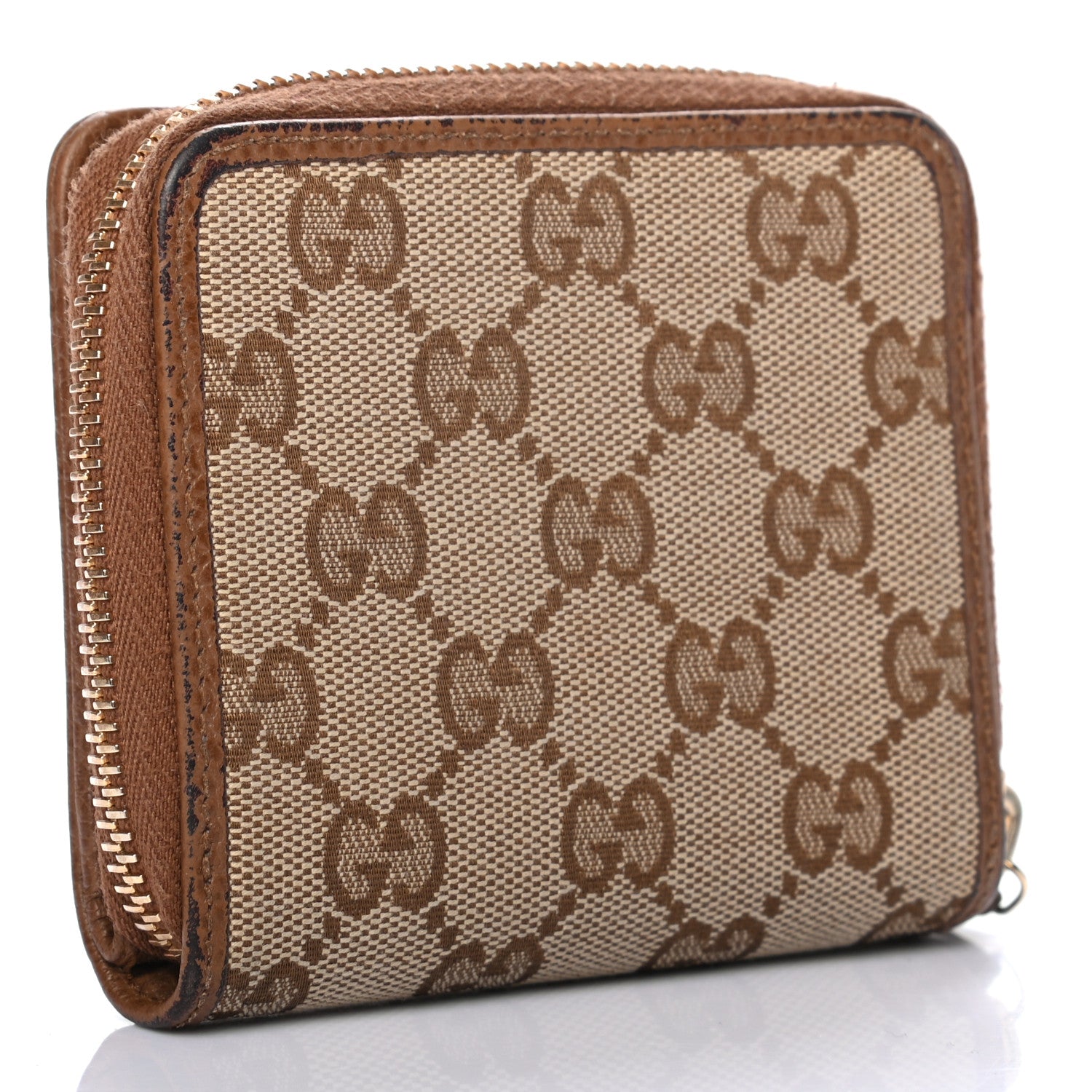 Gucci Monogram Dollar Calfskin Zip Around French Wallet Beige Ebony Tabacco 3 of 8
