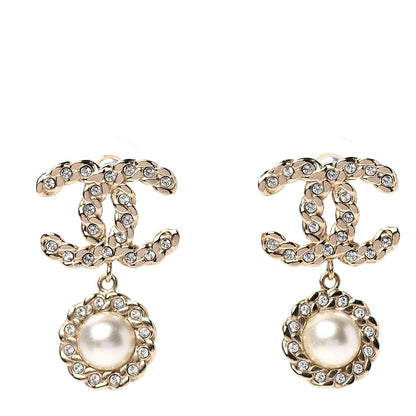 Chanel Crystal Pearl Pearls Coronation CC Drop Earrings Gold 1 of 5