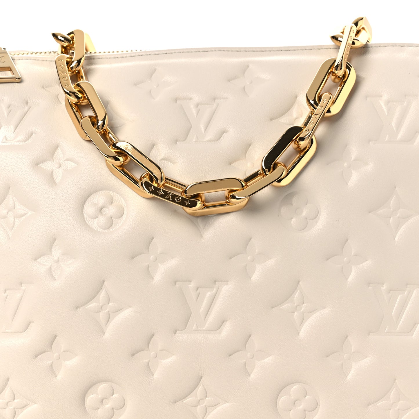 Lambskin Embossed Monogram Coussin BB White