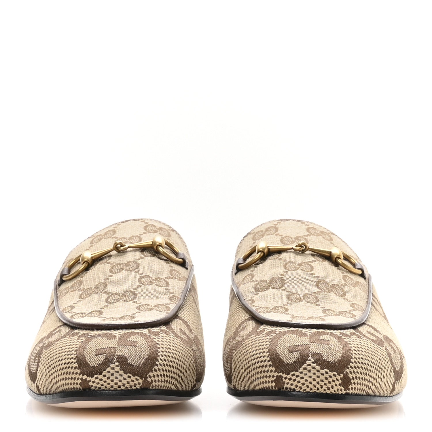 Gucci Monogram Jumbo GG Malaga Kid Womens Princetown Slippers 38.5 Camel Ebony New Acero Beige 3 of 9