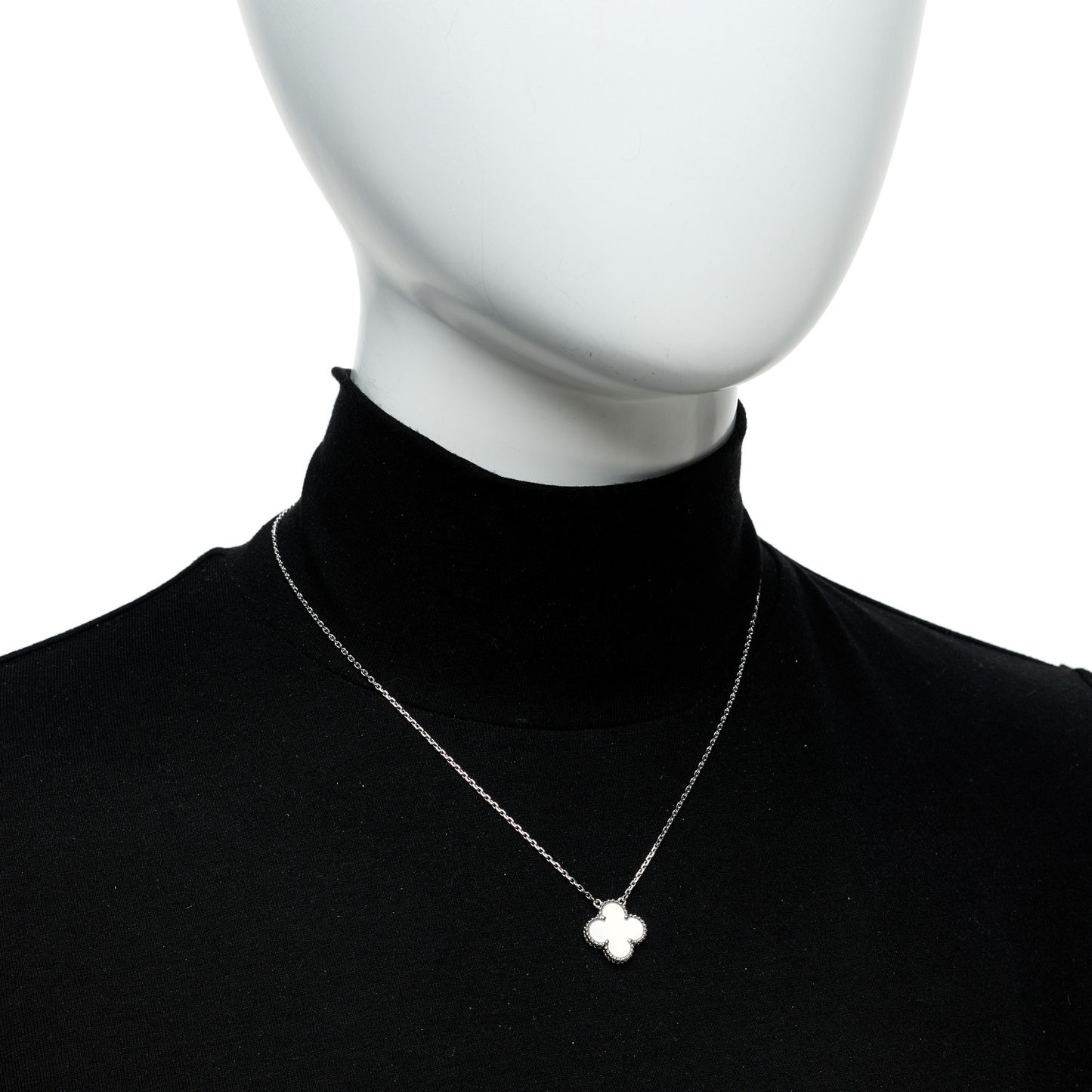 18K White Gold Mother Of Pearl Vintage Alhambra Pendant Necklace