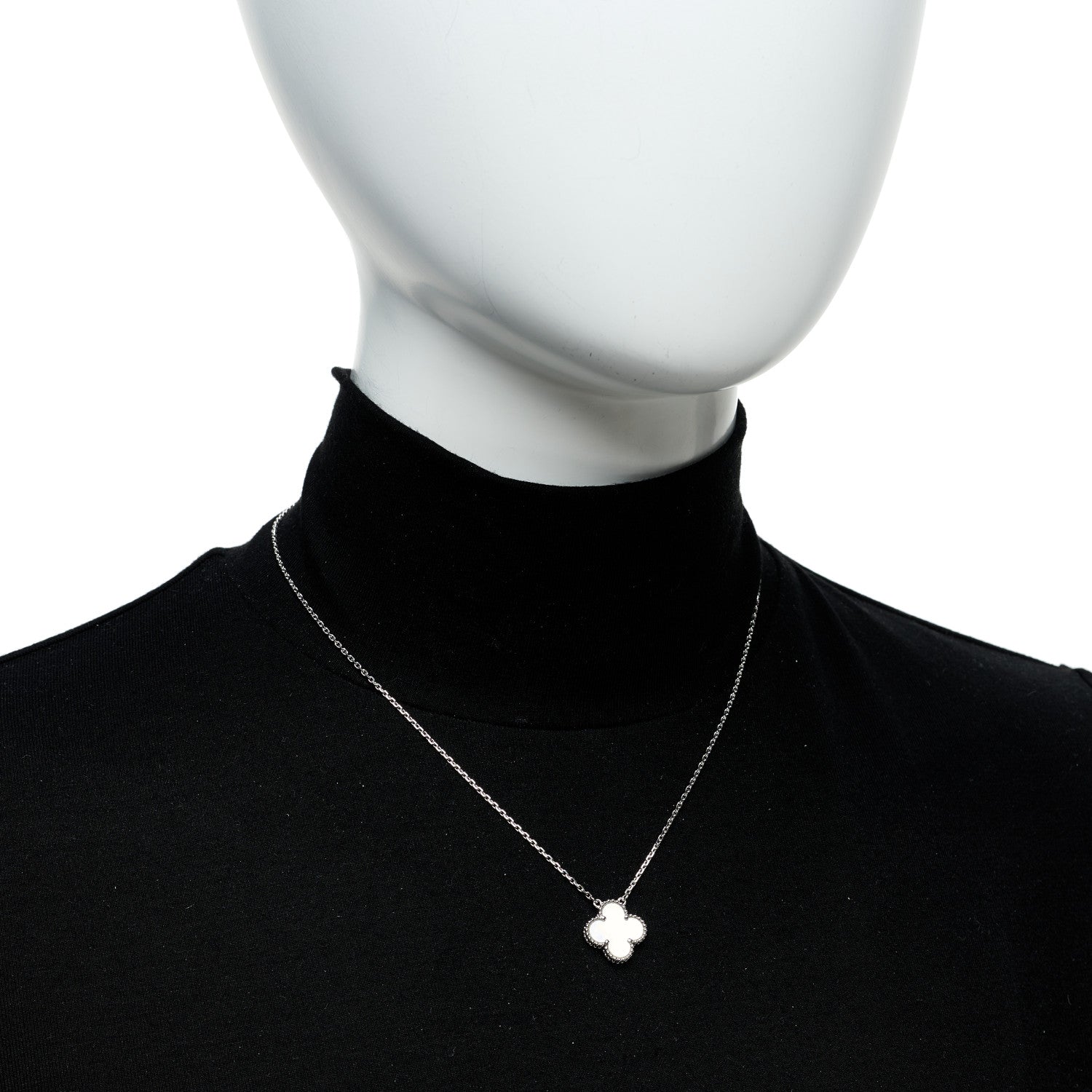 Van Cleef & Arpels 18K White Gold Mother Of Pearl Vintage Alhambra Pendant Necklace 2 of 6