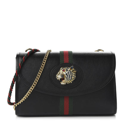 Gucci Textured Calfskin Web Small Rajah Slim Flap Shoulder Bag Black 1 of 21