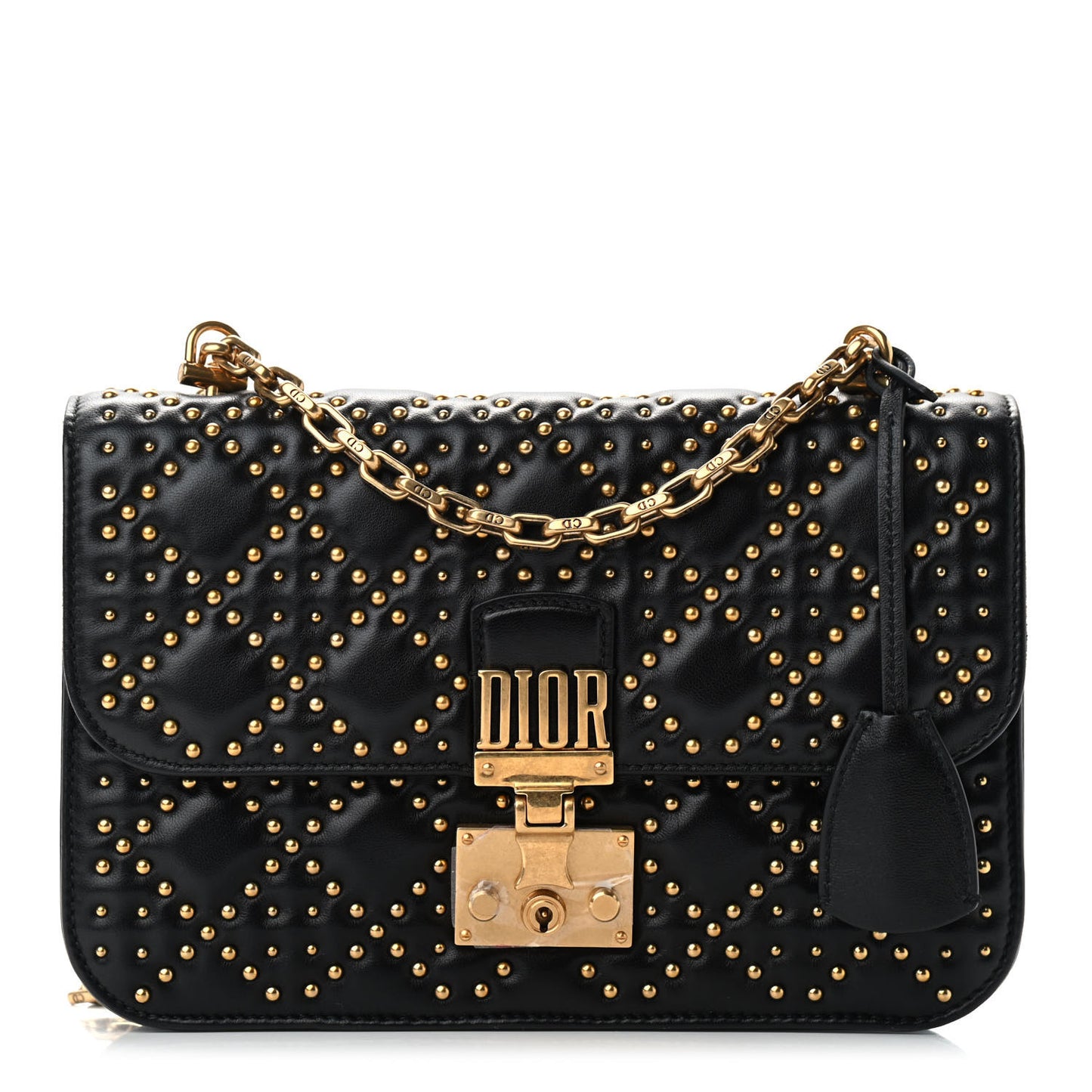 Lambskin Cannage Studded Large Dioraddict Flap Bag Black