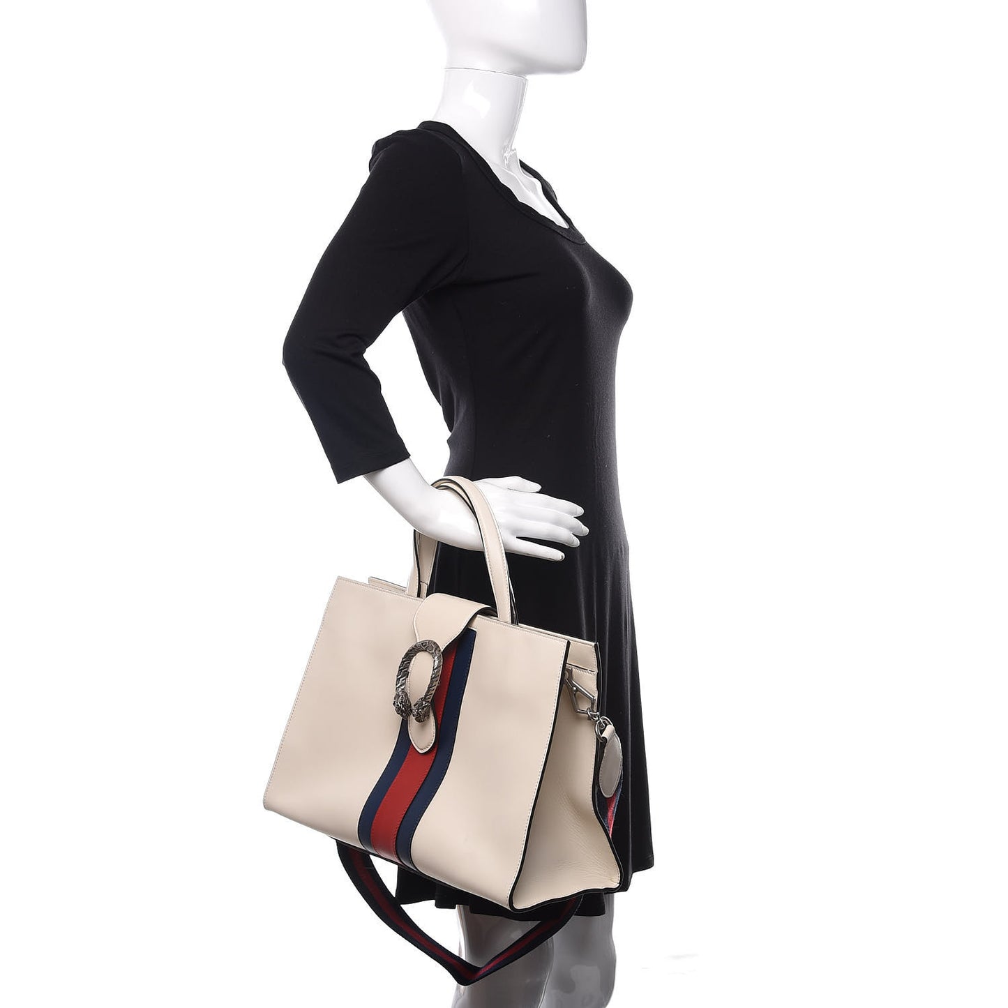 Calfskin Web Stripe Large Dionysus Tote Bag White