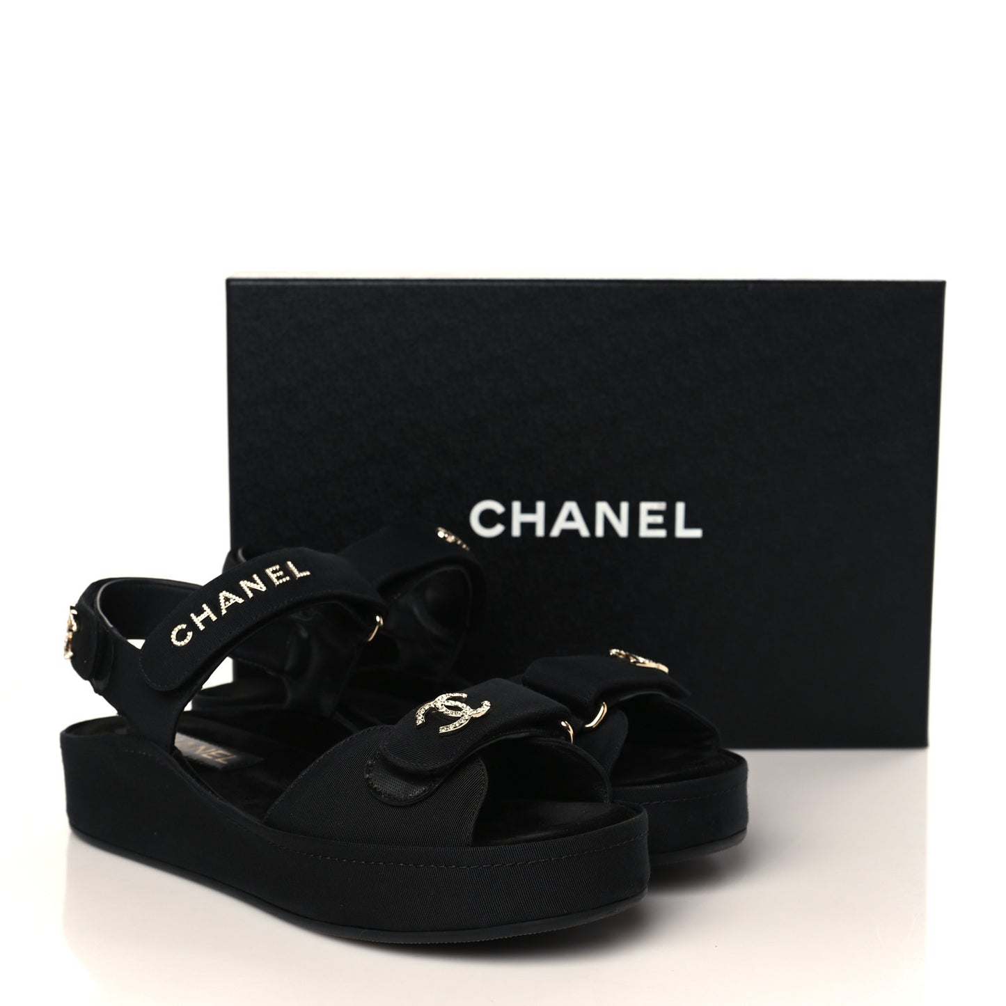 Grosgrain Crystal Logo Platform Sandals 38 Black