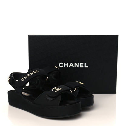 Chanel Grosgrain Crystal Logo Platform Sandals 38 Black 8 of 8