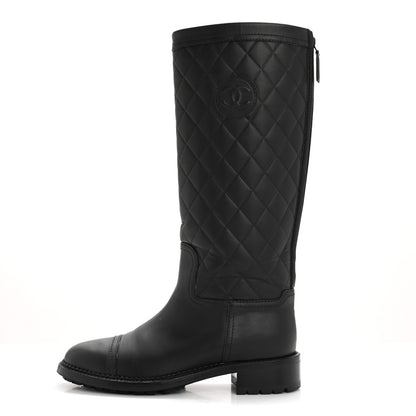Chanel Oily Calfskin Quilted High Boots 37.5 Black 1 of 9