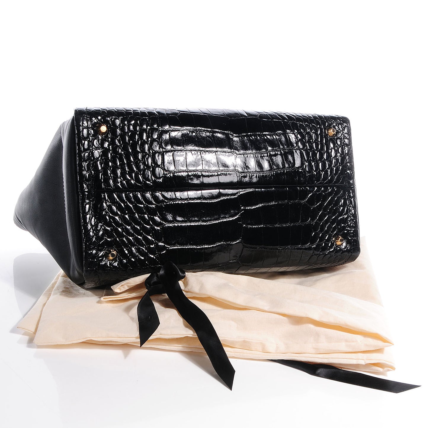 Calfskin Croc Stamp Large Trilogy Shopper Black