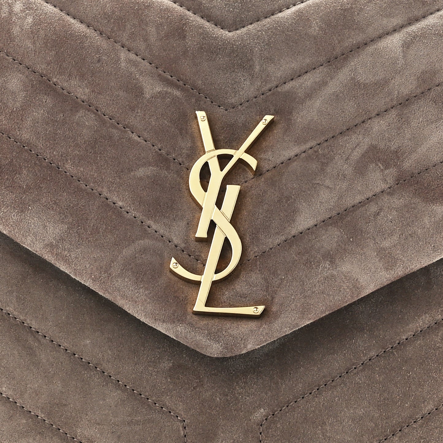 Suede Y Quilted Monogram Medium Loulou Chain Satchel Taupe