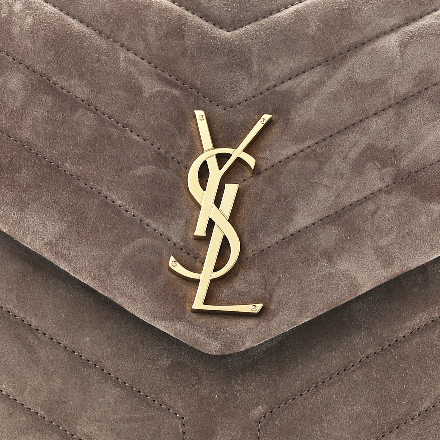 Saint Laurent Suede Y Quilted Monogram Medium Loulou Chain Satchel Taupe 9 of 12