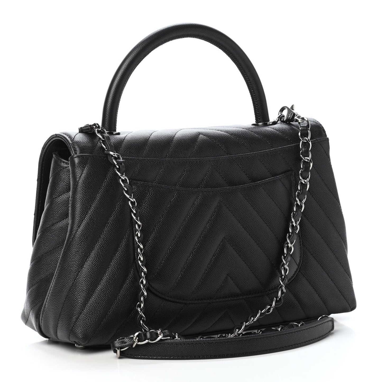 Caviar Chevron Quilted Small Coco Handle Flap Black