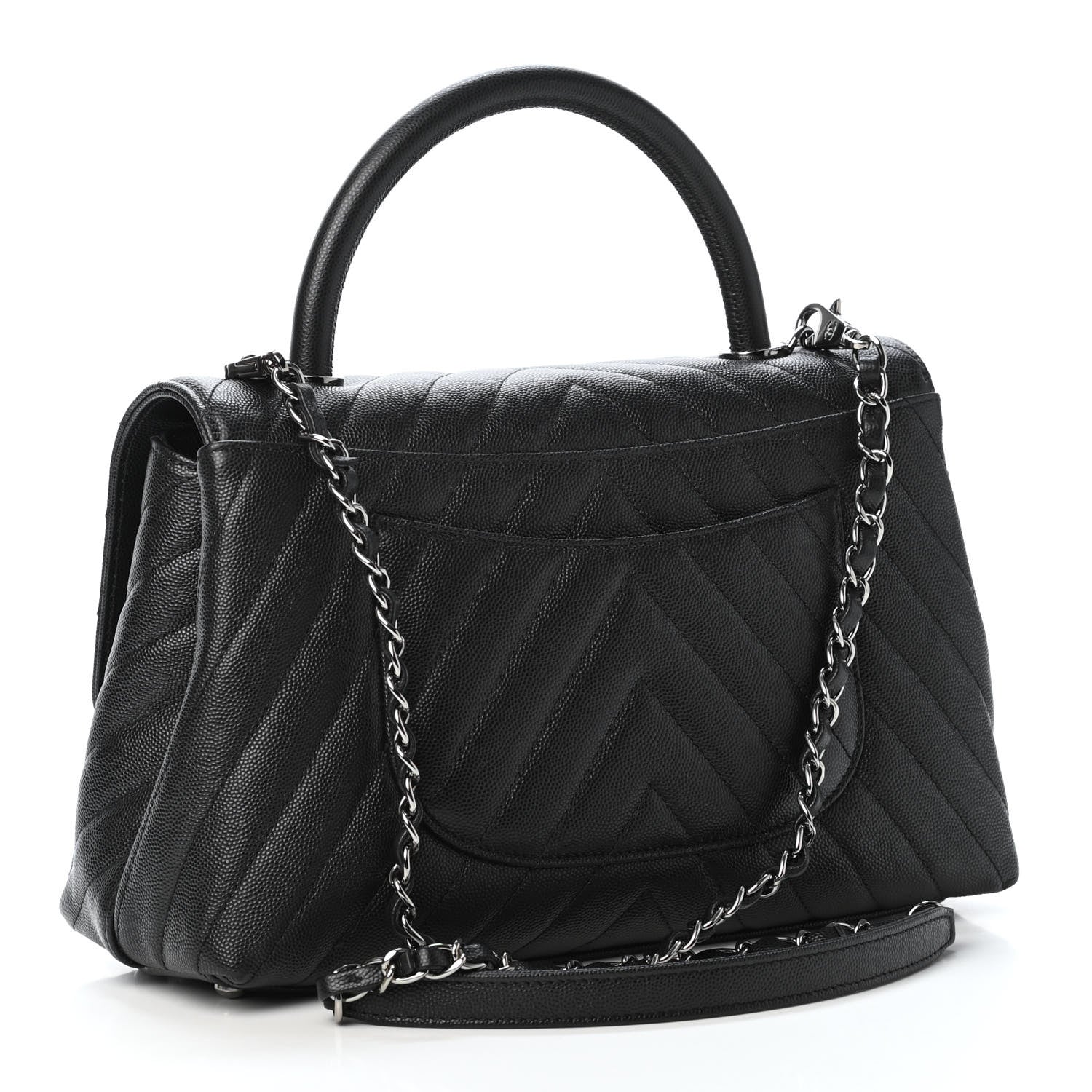 Chanel Caviar Chevron Quilted Small Coco Handle Flap Black 2 of 4