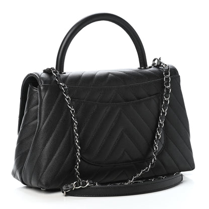 Chanel Caviar Chevron Quilted Small Coco Handle Flap Black 2 of 4