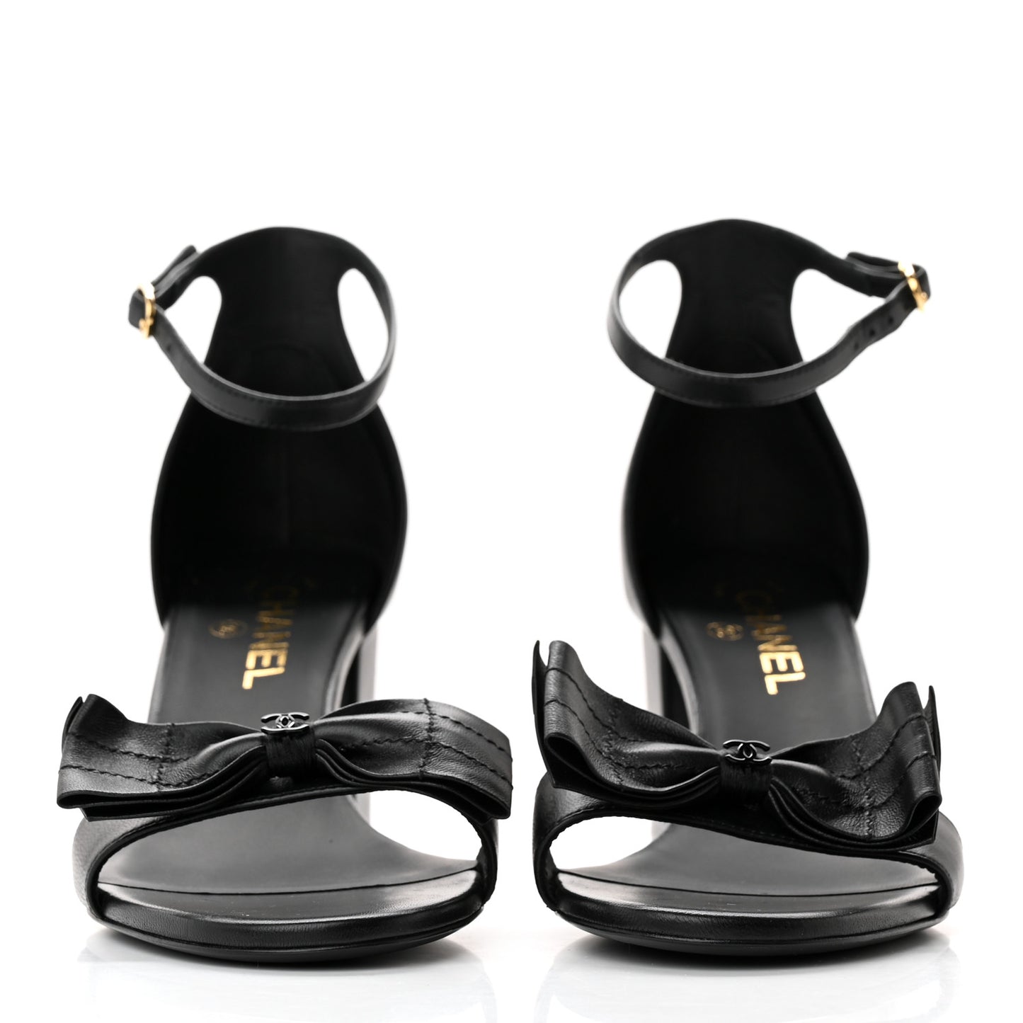 Lambskin CC Bow Sandals 41 Black