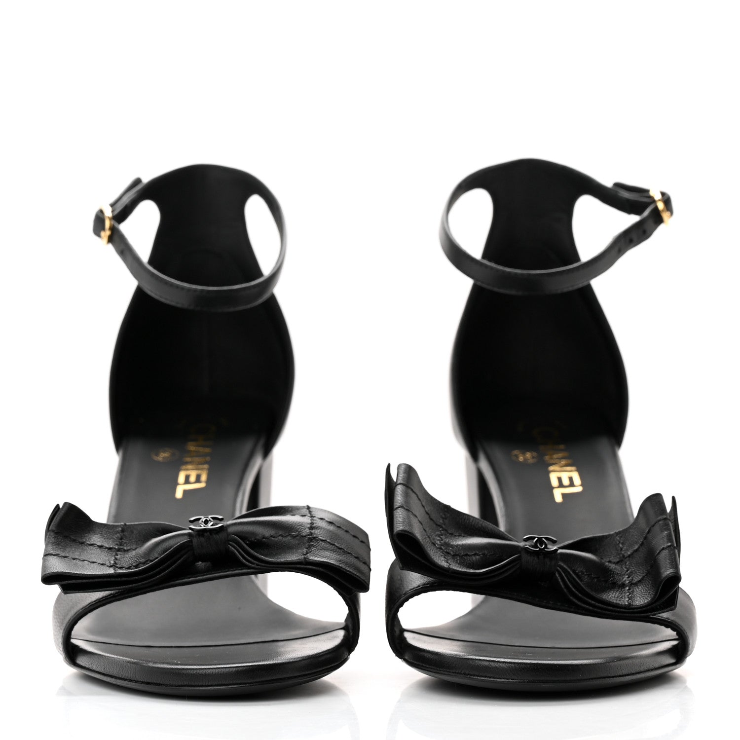 Chanel Lambskin CC Bow Sandals 41 Black 2 of 14