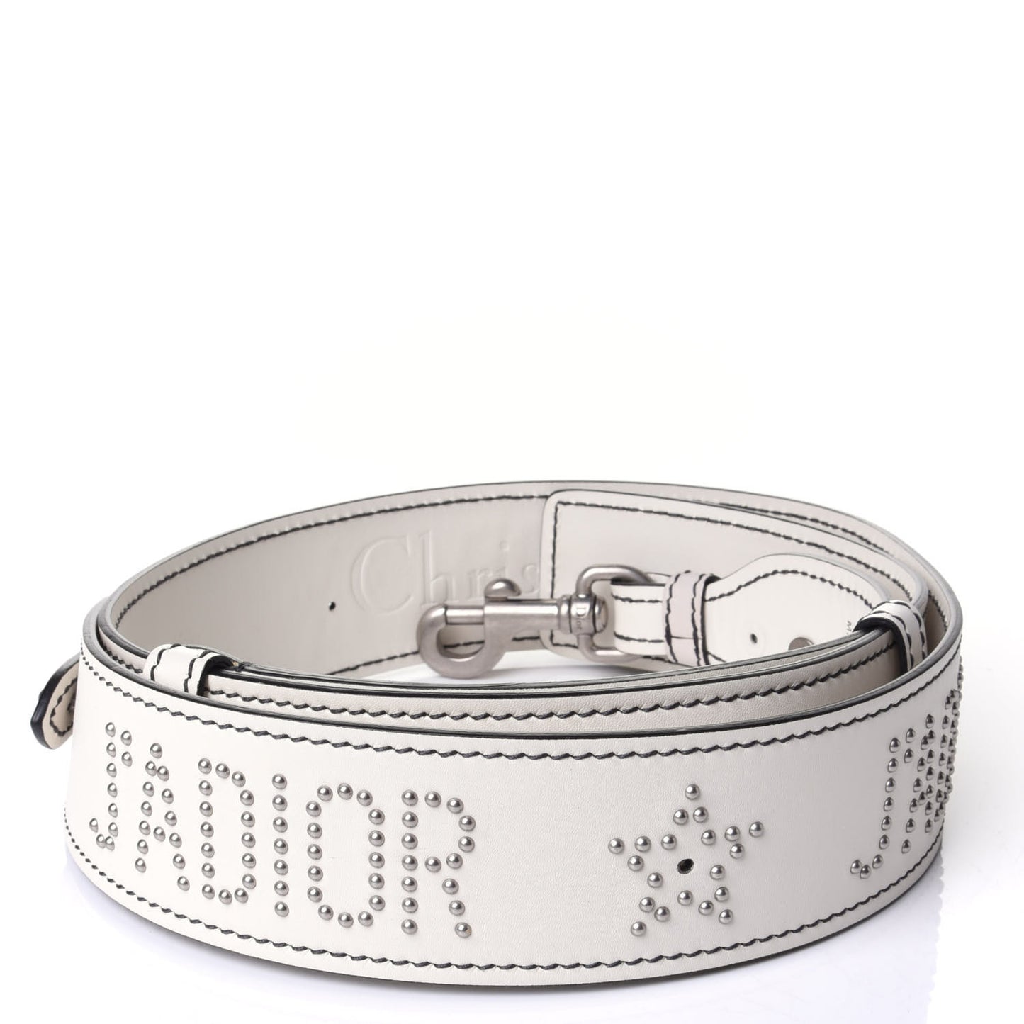 Calfskin Studded J'Adior Shoulder Strap White