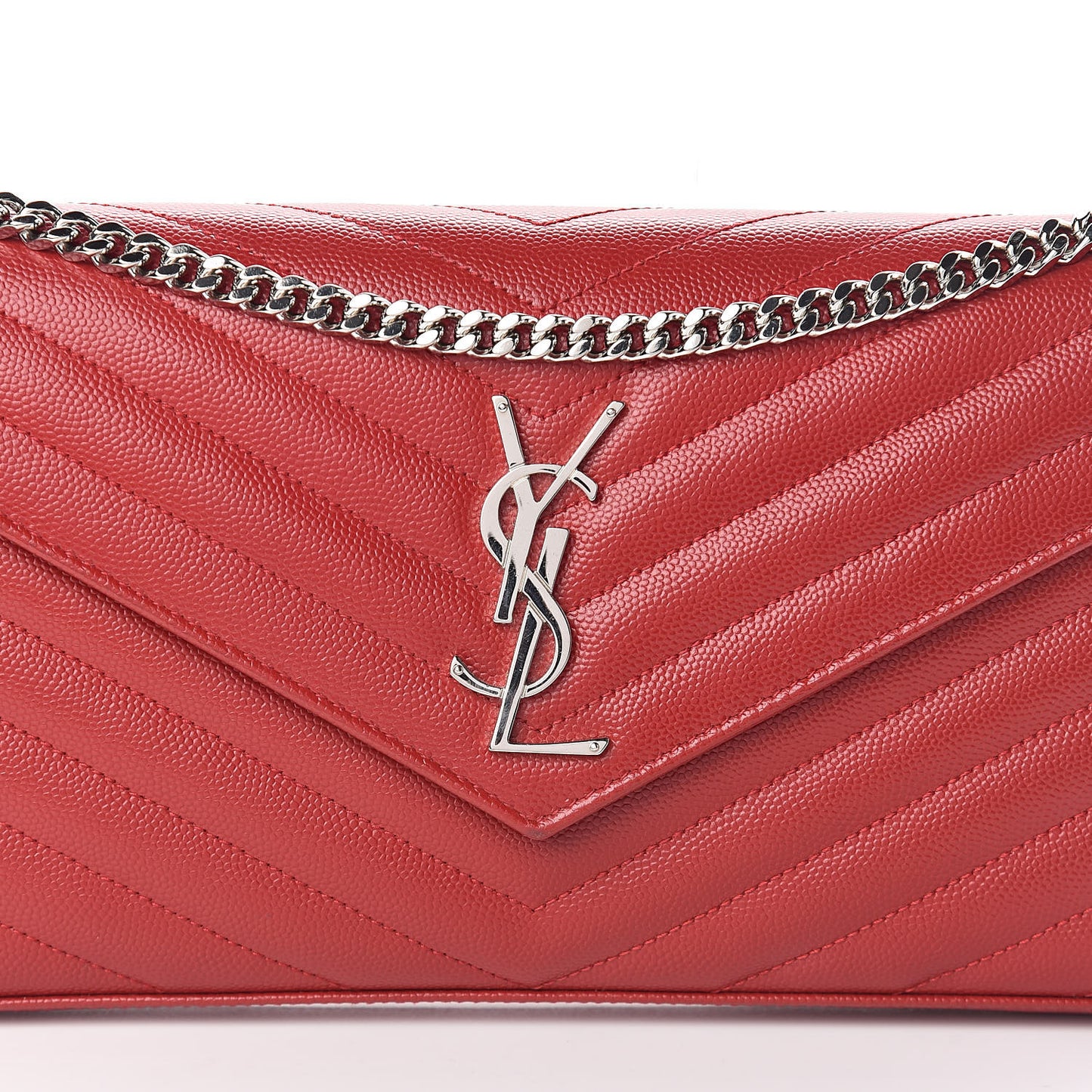 Grain De Poudre Matelasse Chevron Monogram Chain Wallet New Red