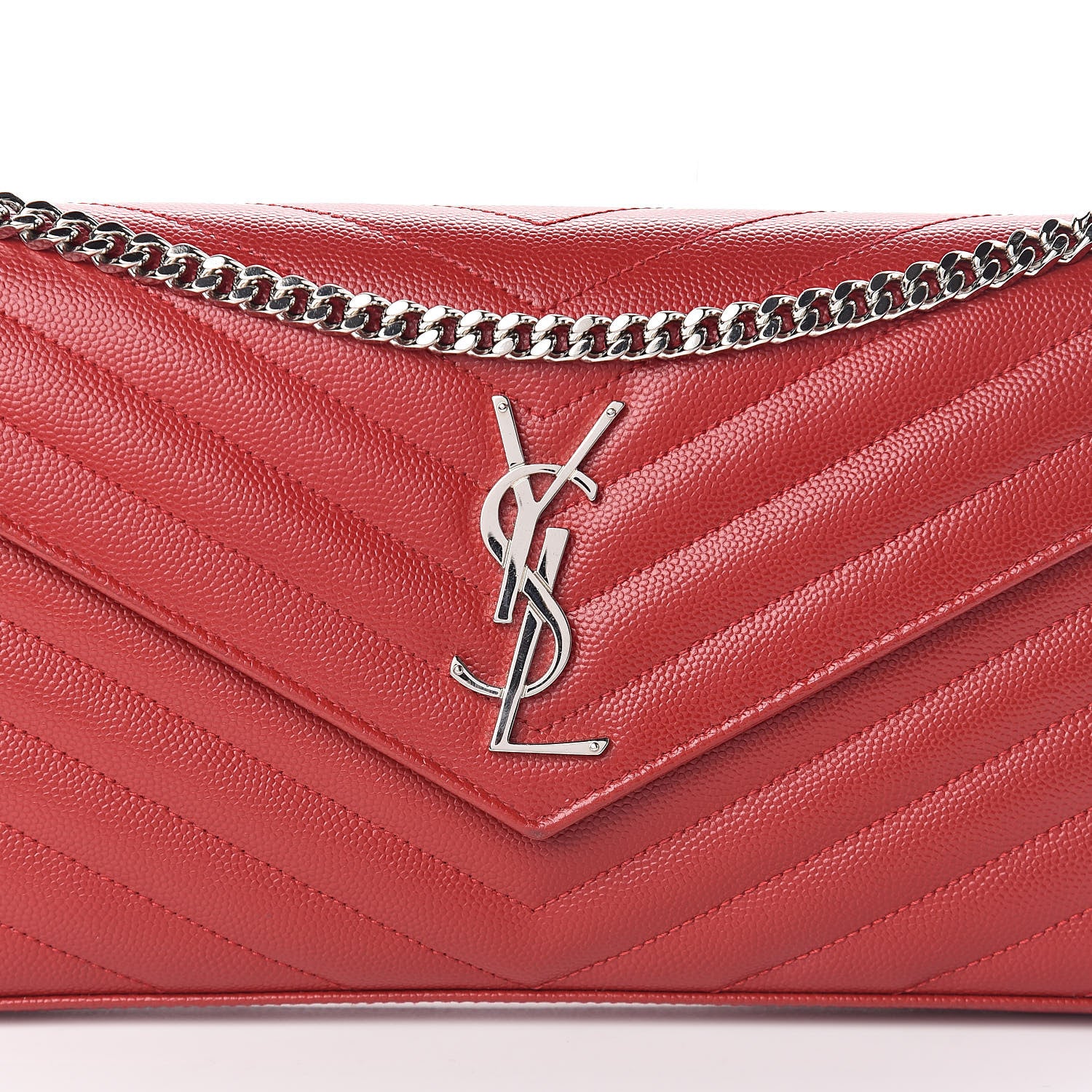 Saint Laurent Grain De Poudre Matelasse Chevron Monogram Chain Wallet New Red 7 of 9