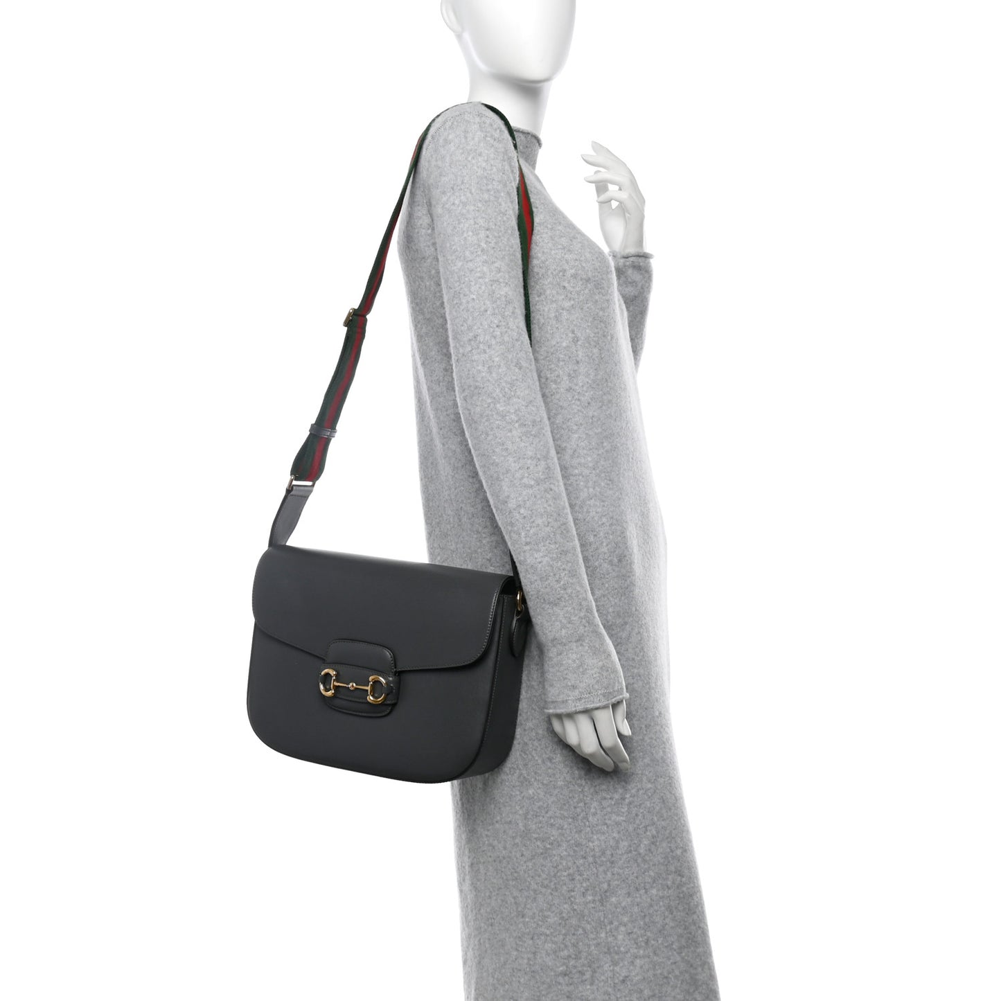 Azalea Calfskin Web Horsebit 1955 Shoulder Bag Graphite Grey