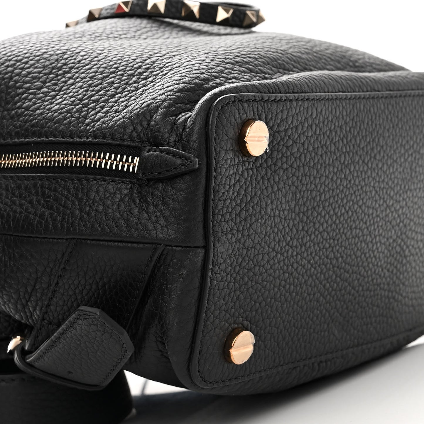 Pebbled Calfskin Rockstud Drawstring Backpack Black
