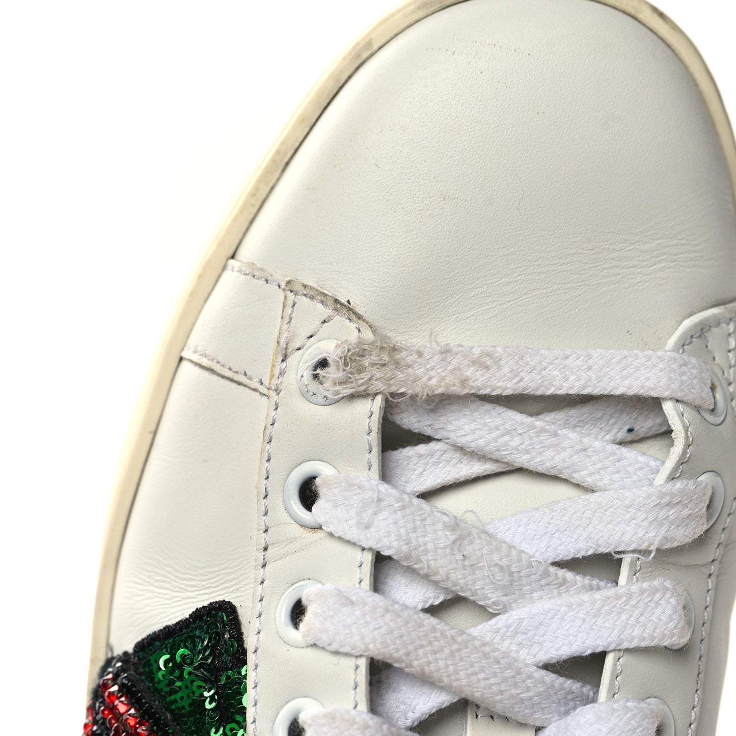 Calfskin Web Crystal Womens Mouth Ace Sneakers 37.5 White