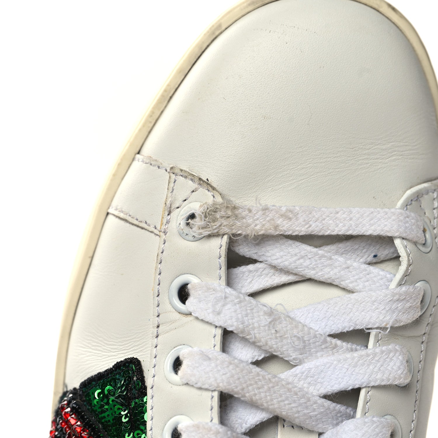 Gucci Calfskin Web Crystal Womens Mouth Ace Sneakers 37.5 White 10 of 12