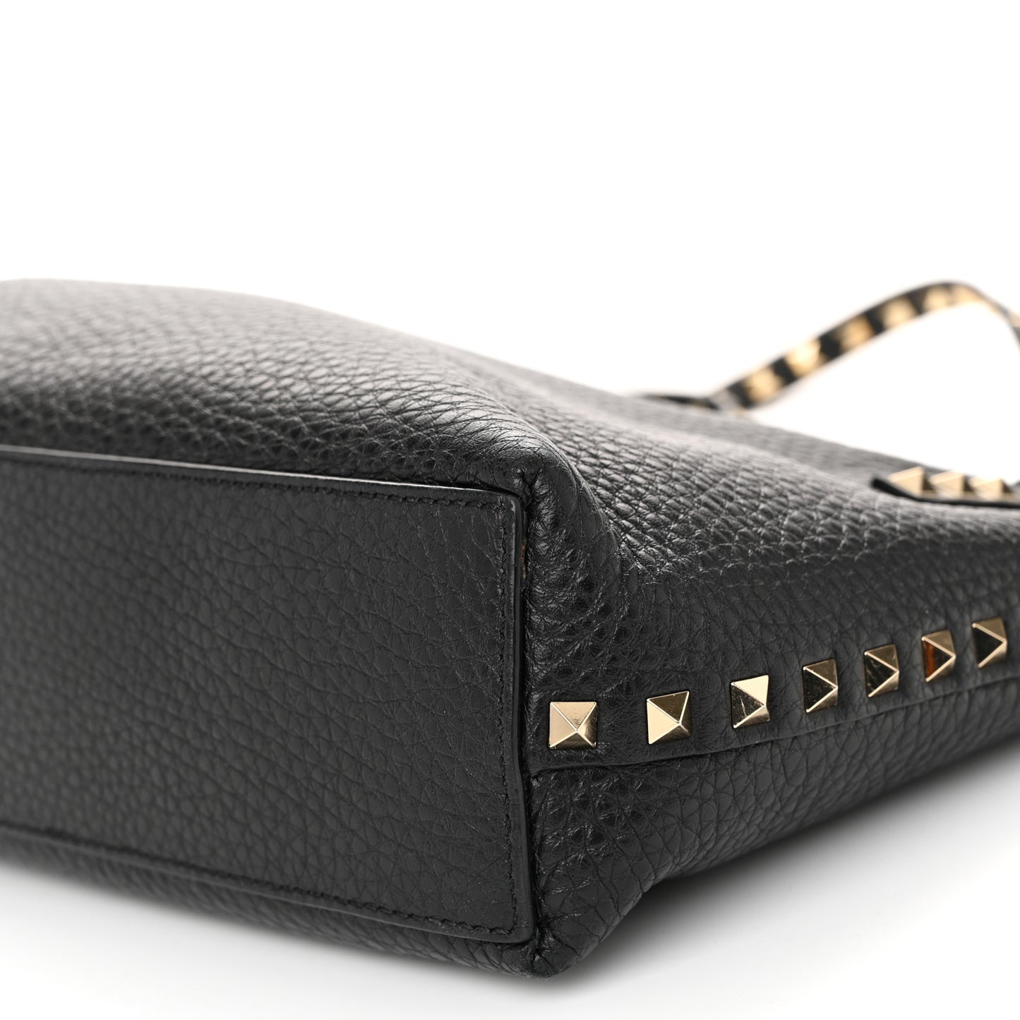 Grained Calfskin Small Rockstud Flip Lock Tote Black Rose Quartz