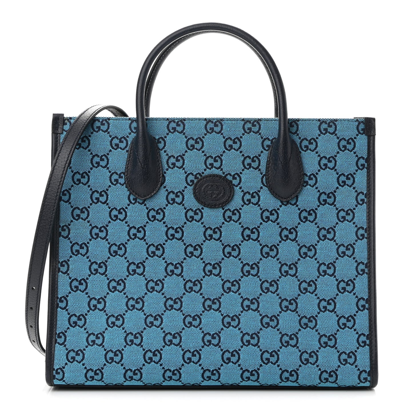Monogram Multicolor Textured Dollar Calfskin Small Retro Interlocking G Tote Bag Light Blue