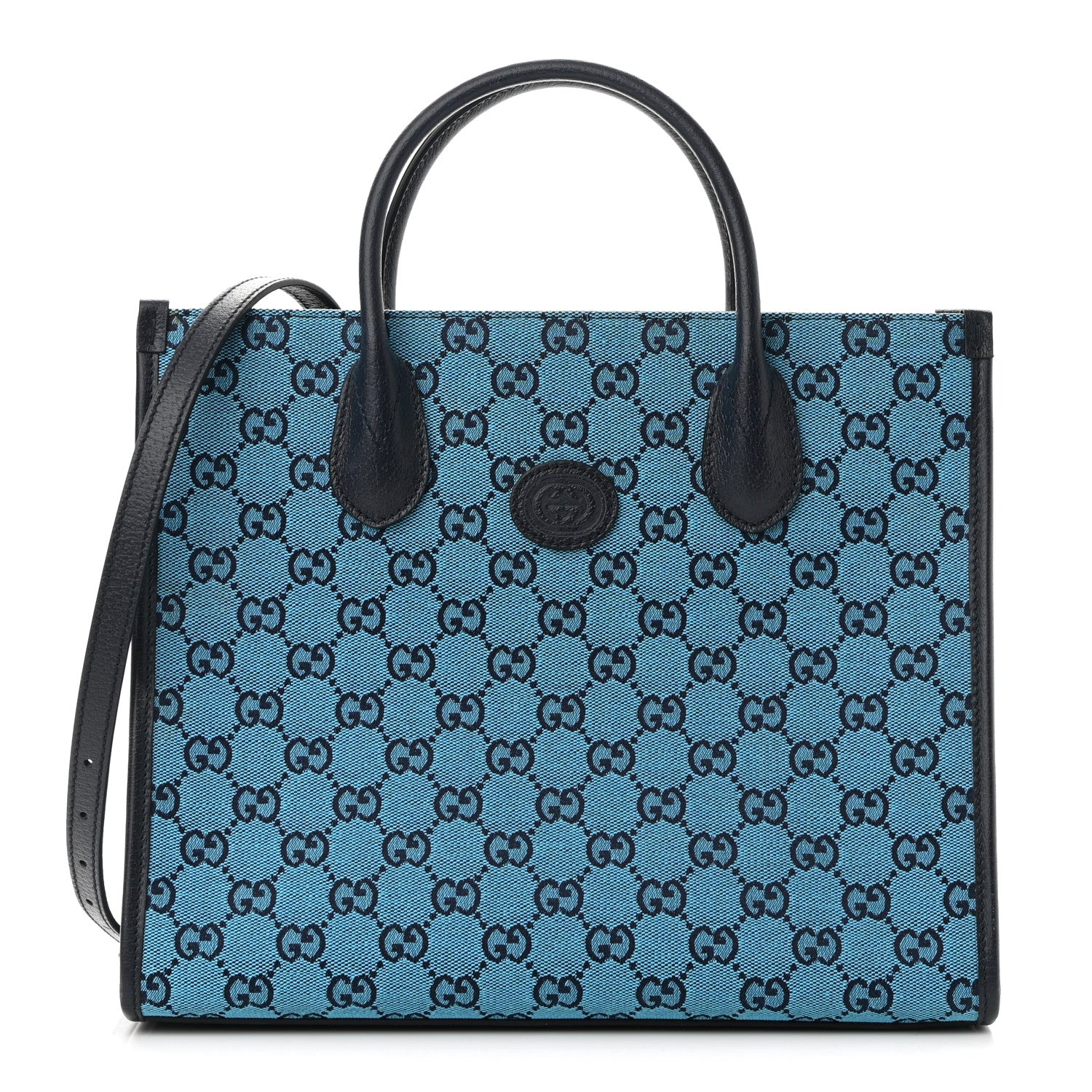 Gucci Monogram Multicolor Textured Dollar Calfskin Small Retro Interlocking G Tote Bag Light Blue 1 of 11